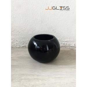 BLACK-H0284-10TL - แจกันแก้ว แฮนด์เมด ทรงบอลลูน สีดำ ความสูง 10.3 ซม.